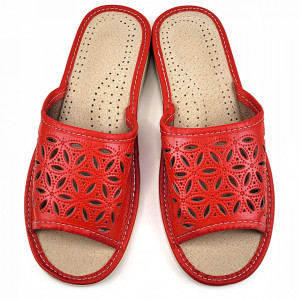 Papuci de Casa Dama Material Piele Culoare Rosu Model 'Elaborate Patrol' Red