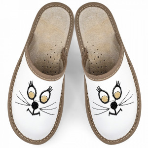Papuci de Casa din Piele Model 'Sweet Kitty' Lady Brand Nowo