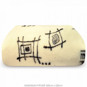 Patura din Lana Naturala de Oaie 100% Model 'Abstract Things' Marime 200 x 220, 1 Bucata