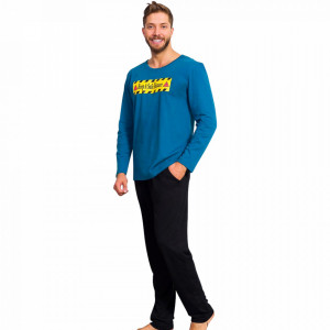 Pijamale Barbati Bumbac 100% Gazzaz by Vienetta 'Keep a Safe Distance' Blue