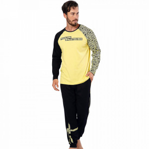 Pijamale Barbati Confortabile din Bumbac Gazzaz by Vienetta Model 'Mind Life Vibes'