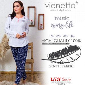 Pijamale Dama din Bumbac Marimi Mari Vienetta Model 'Music is My Life' Gray