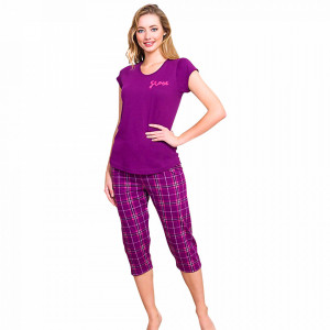 Pijamale Dama Vienetta din Bumbac cu Pantalon 3/4 Model 'Grace'
