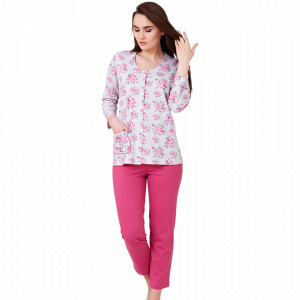 Pajamas Short Sleeve and Pants 3/4, 100% Cotton Material, Model 'Love Is In The Air', Producer Vienetta Secret, Pink Color, Summer Girl Pajamas