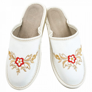 Papuci de Casa Dama din Piele, Sezon Vara, Culoare Alb Model 'Genesis White'