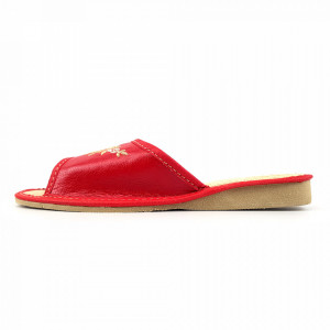 Papuci de Casa Dama din Piele Sezon Vara Culoare Rosu Model 'Red Zyanya'