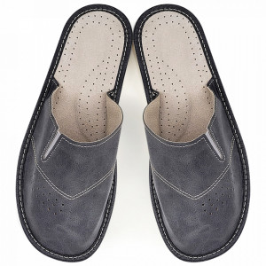 Papuci de Casa din Piele Model 'Secular Ballads' Brand Nowo, Culoare Gri