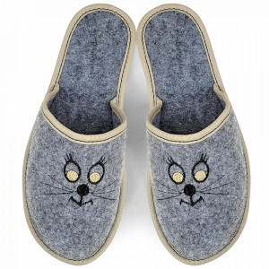 Papuci de Casa din Postav Model 'Meow ... Meow' Culoare Gri