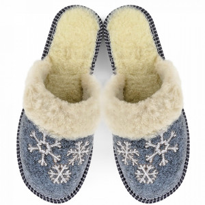 Papuci de Casa Universali din Postav Imblaniti cu Lana Model 'Let itr Snow' Culoare Gri