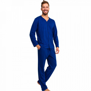 Pijamale Barbati Marimi Mari din Bumbac Gazzaz by Vienetta 'Authentic Elite' Blue