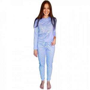 Pijamale Dama Bumbac Natural, Senso, 'Love Much Live Well' Blue