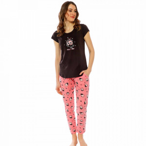 Pijamale Dama Maneca Scurta Pantalon Lung Vienetta Pink Model 'It's Time to Sleep'