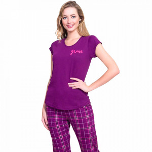 Pijamale Dama Vienetta din Bumbac cu Pantalon 3/4 Model 'Grace'