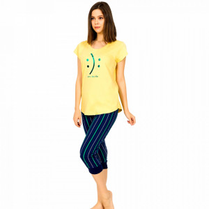 Pijamale Dama Vienetta din Bumbac cu Pantalon 3/4 Model 'Happy or Sad You Decide'