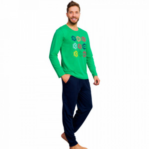 Pijamale din Bumbac Barbati Gazzaz by Vienetta 'Social Media - In Top' Green