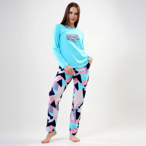 Pijamale Vienetta din Bumbac Model 'Good Time are Coming' Blue