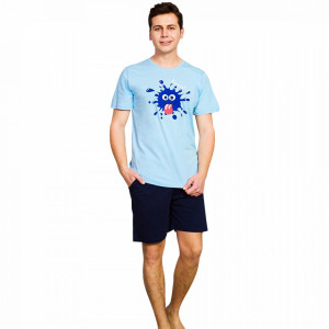 Pijamle Barbati Gazzaz by Vienetta, 'Booo!' Blue, Bumbac 100%