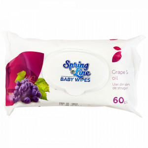 Servetele Umede cu Ulei din Struguri Spring Line Baby Wipes, 60 Buc
