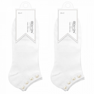 Sosete Glezna Dama cu Perle, Set 2 Perechi Model 'Step Angel' Culoare Alb