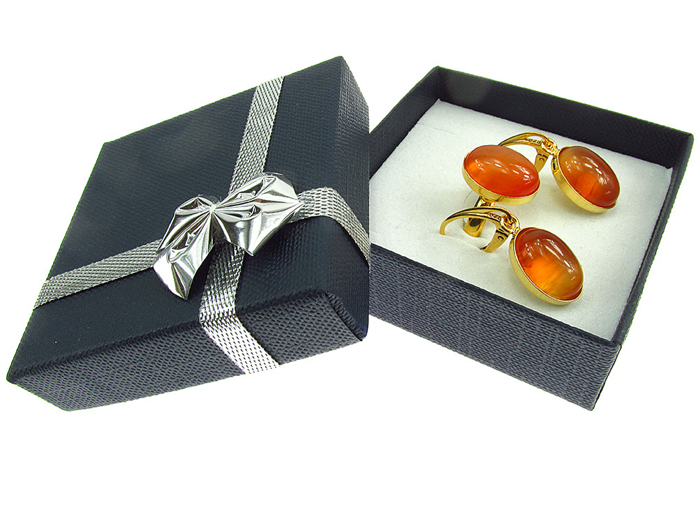 Set argint placat cu aur cu carneol 14x10 MM
