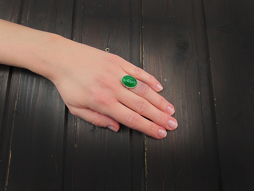 Inel argint reglabil cu agat verde natural 18x13 MM