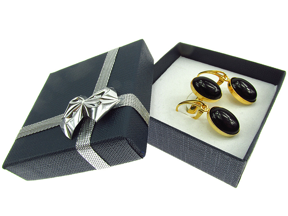Set argint placat cu aur cu onix 14x10 MM