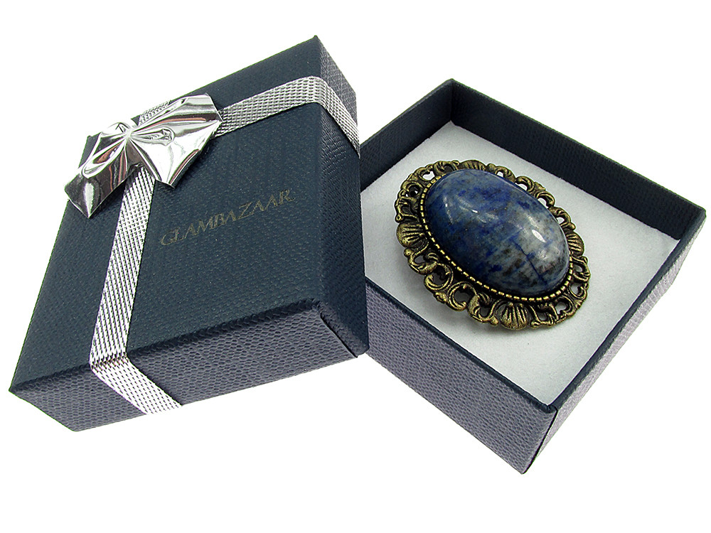Brosa/pandantiv bronz antic cu lapis lazuli natural