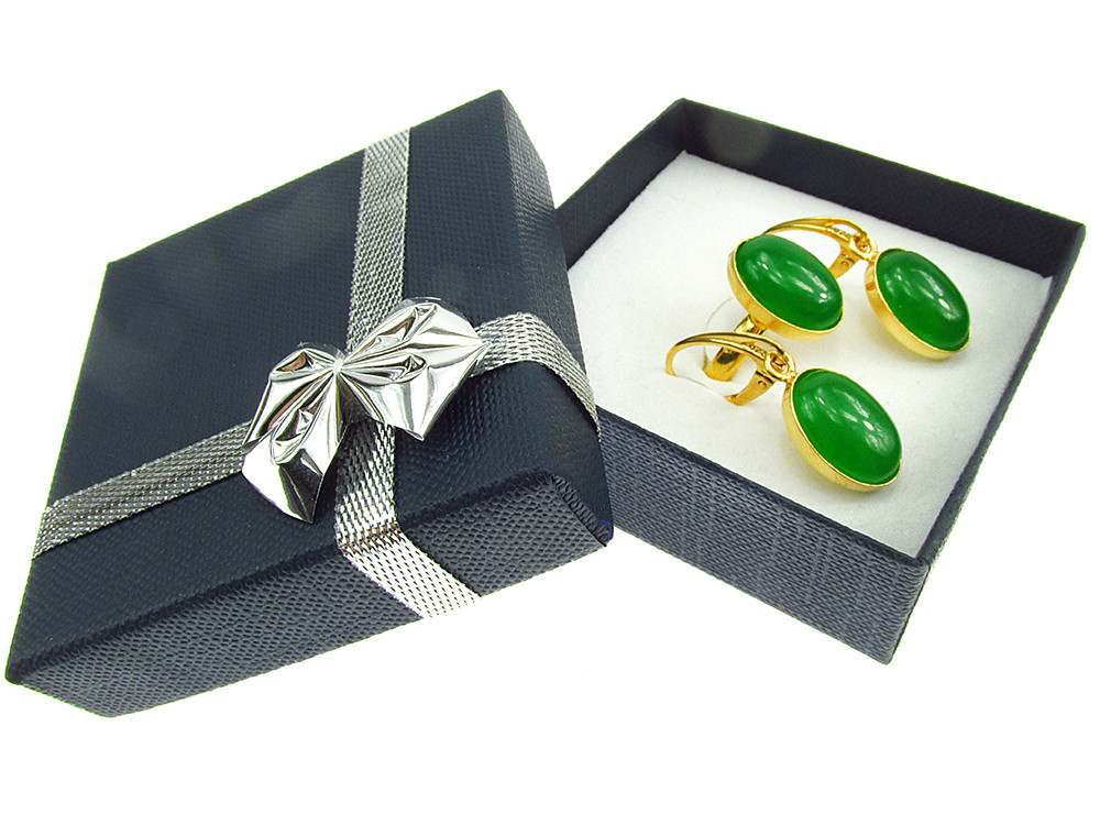 Set argint placat cu aur cu agate verzi 14x10 MM