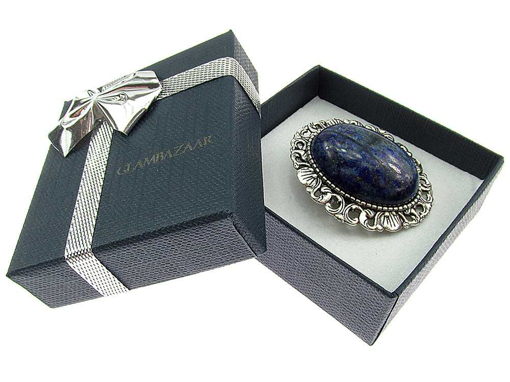 Brosa/pandantiv argintiu antic cu lapis lazuli natural