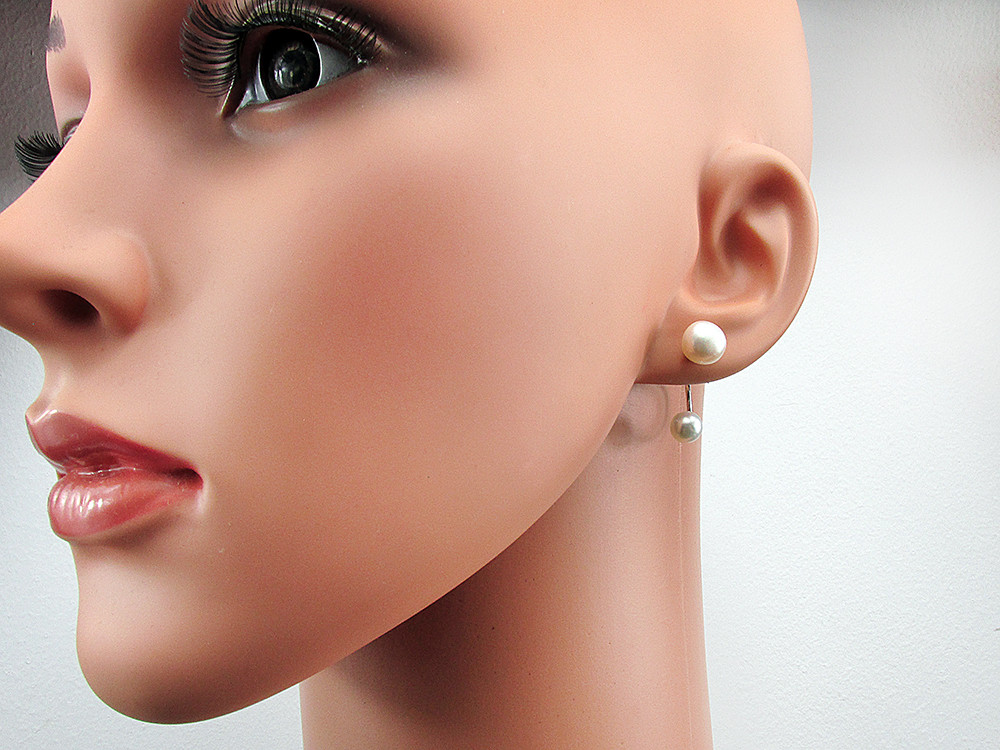 Cercei argint Double Glam cu perle de cultura albe 8 si 6 MM