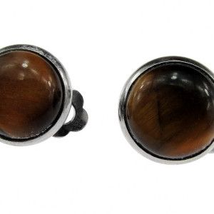 Cercei clips cu piatra naturala Ochi de Tigru 12 MM