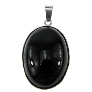 Pandantiv argint mare cu agat negru natural 25x18 MM