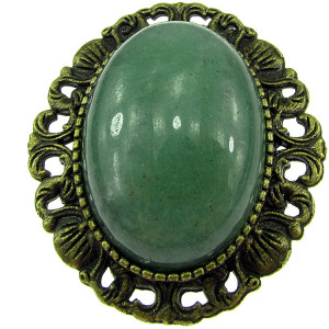 Brosa/pandantiv bronz antic cu aventurin verde natural