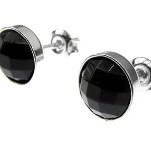 Cercei argint cu onix natural fatetat 8 MM