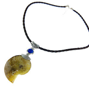 Colier statement cu amonit fosil si lapis-lazuli C
