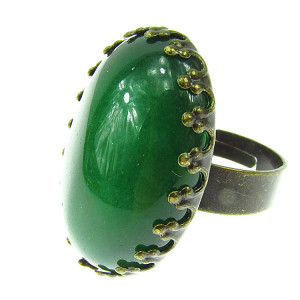 Inel vintage reglabil masiv cu agat verde 25x18 MM