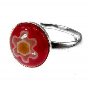 Inel argint reglabil cu Millefiori rosu 10 MM