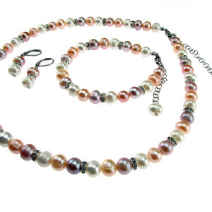 Set perle de cultura alb/roz/oranj