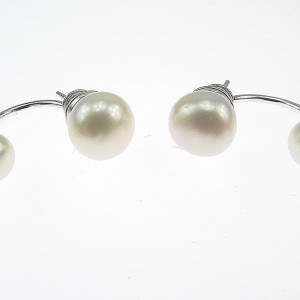 Cercei argint Double Glam cu perle de cultura albe 8 si 6 MM