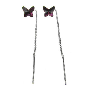 Cercei argint lantisor cu fluturi Swarovski mov 8 MM