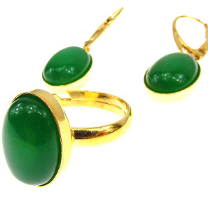Set argint placat cu aur cu agate verzi 14x10 MM