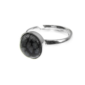 Inel argint reglabil cu obsidian fulg-de-nea natural 8 MM