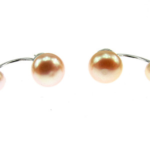 Cercei argint Double Glam cu perle de cultura oranj 8 si 6 MM