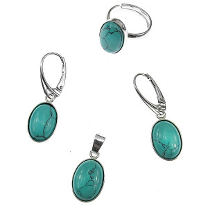 Set argint complet turcoaze ovale 14x10 MM cu lantisor inclus