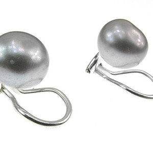 Cercei clips argint cu perle naturale gri 10 MM