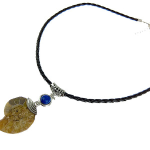 Colier statement cu amonit fosil si lapis-lazuli B