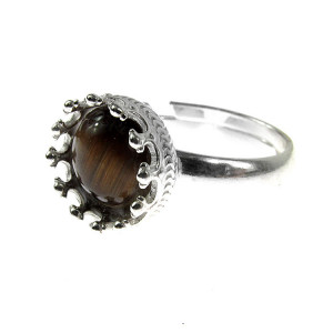 Inel argint reglabil coroana cu ochi de tigru 8 MM