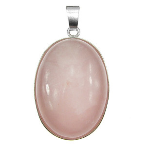 Pandantiv argint mare cu cuart roz natural 25x18 MM