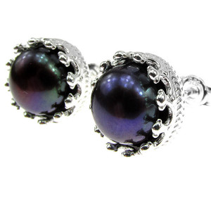 Cercei argint coroana perle de cultura negre 8 MM