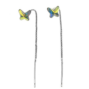 Cercei argint lantisor cu fluturi Swarovski cristal AB 8 MM